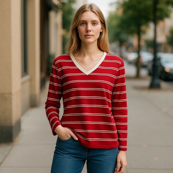 PENDLETON Women’s Knit Sweater  Red White Striped Long Sleeve Rayon Nylon XL - Picture 1 of 4